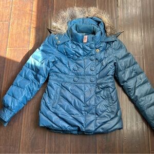 Juicy Couture Navy Puffer Jacket with Faux Fur